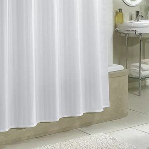 Damask White Stripe Fabric Shower Curtain